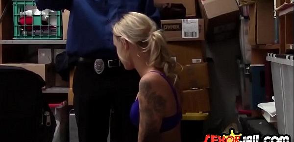  Blonde bitch wasn&039;t happy that she has to fuck the security guard for stealing
